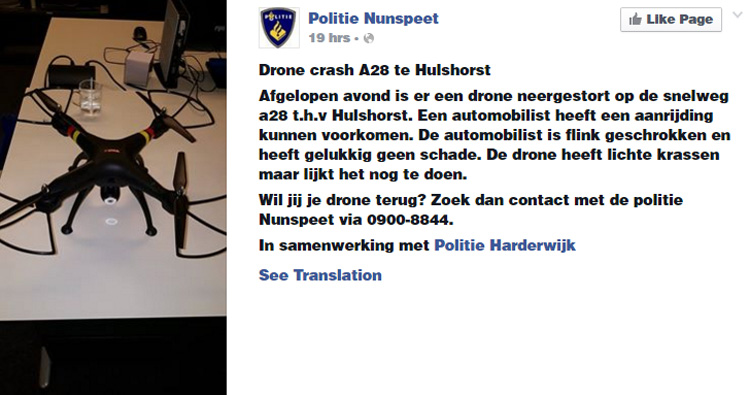 Drone crasht op snelweg A28 bij Hulshorst